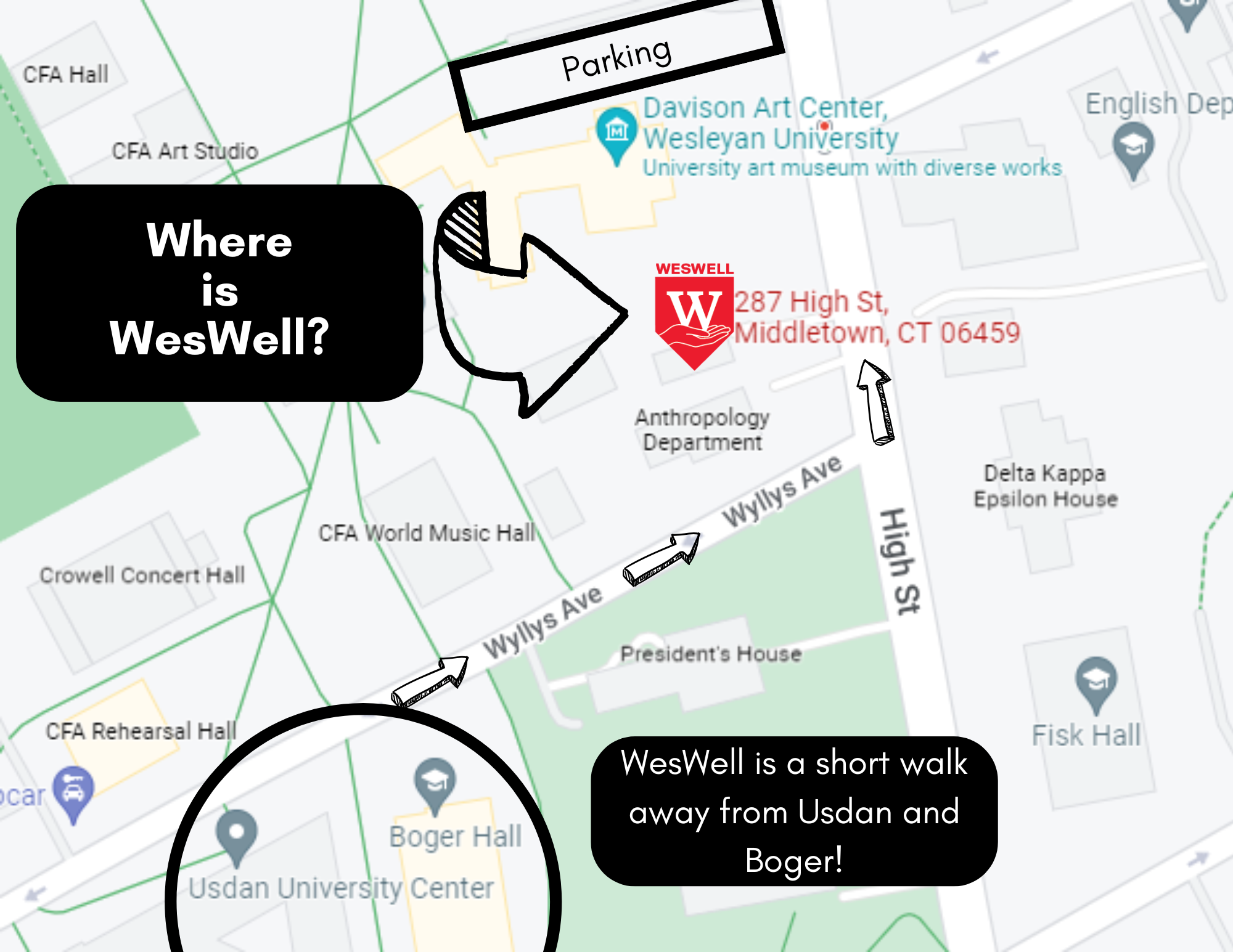 Shows location of WesWell on a Map